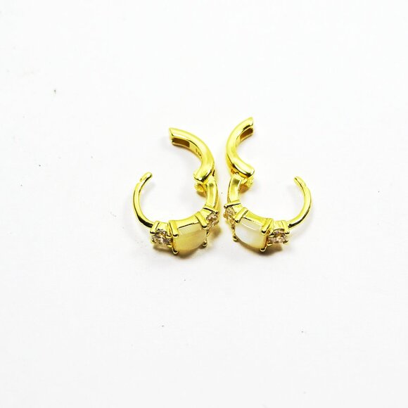 SAVVY CIE JEWELRY June Birthstone Gold Plated MOP & Clear CZ Hoop Earrings - Picture 9 of 10